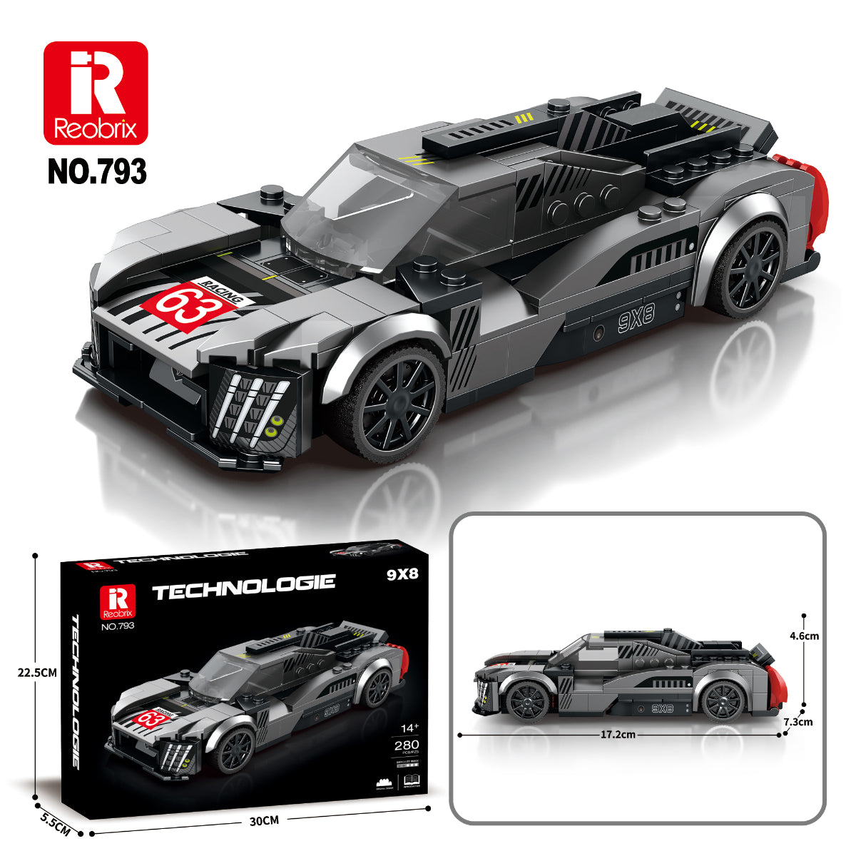 Reobrix 793 Rennwagen Prototyp 1:24 Klemmbaustein Auto 280 Teile ab 14