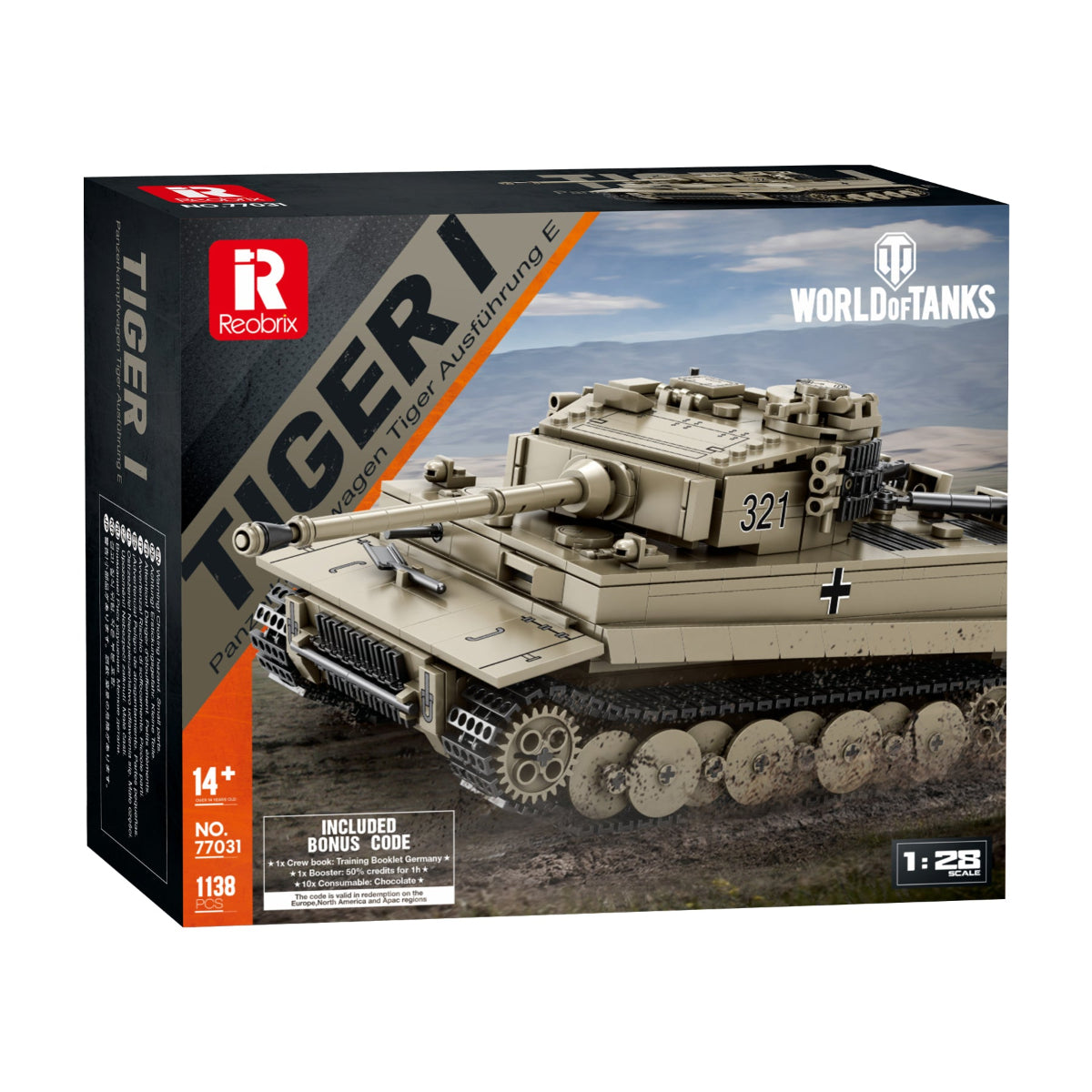 Reobrix World of Tanks Tiger I Kettenfahrzeug 1:28 Klemmbaustein Set 1138