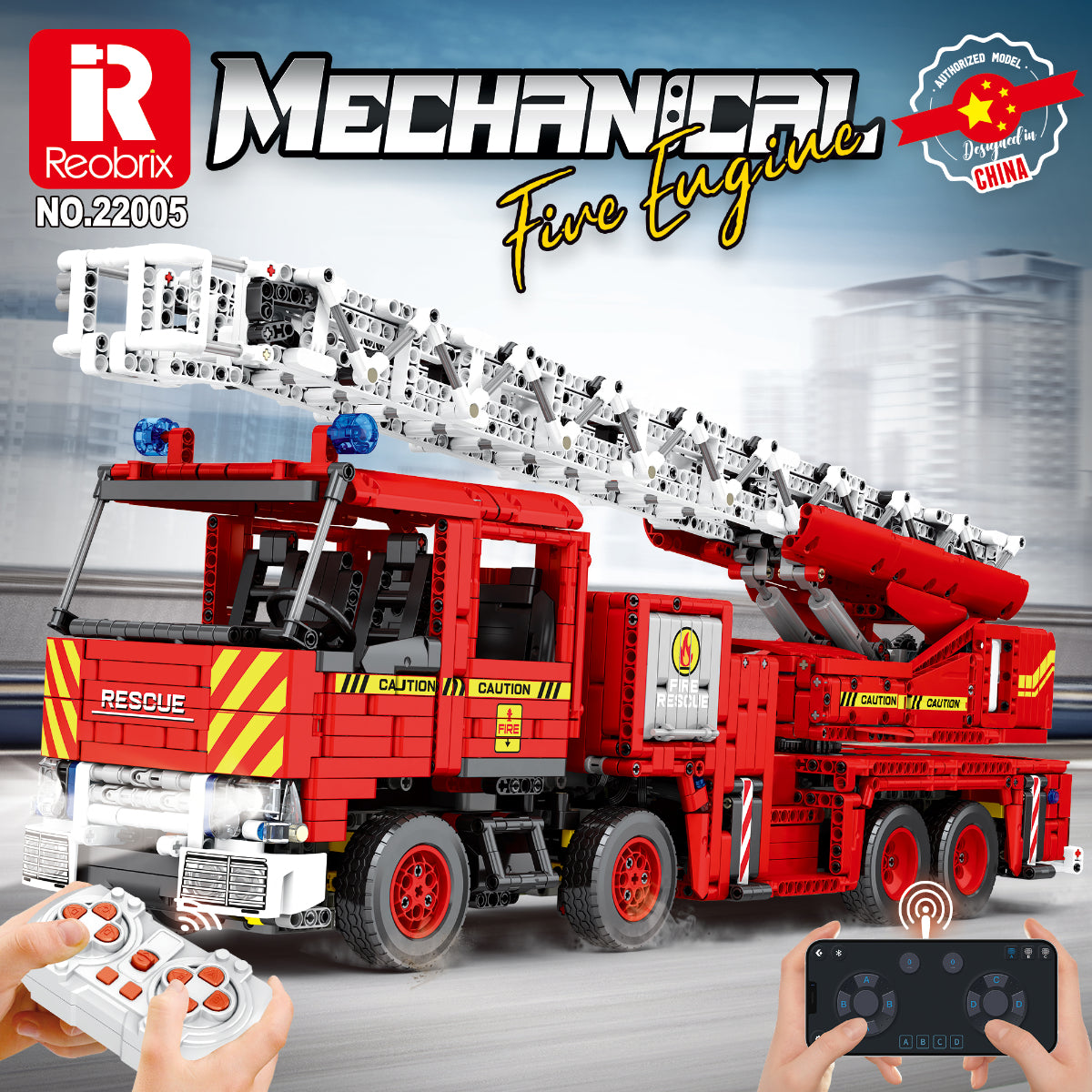 Reobrix 22005 Feuerwehr Drehleiter Klemmbaustein RC Feuerwehrfahrzeug 3266 Teile ab 14